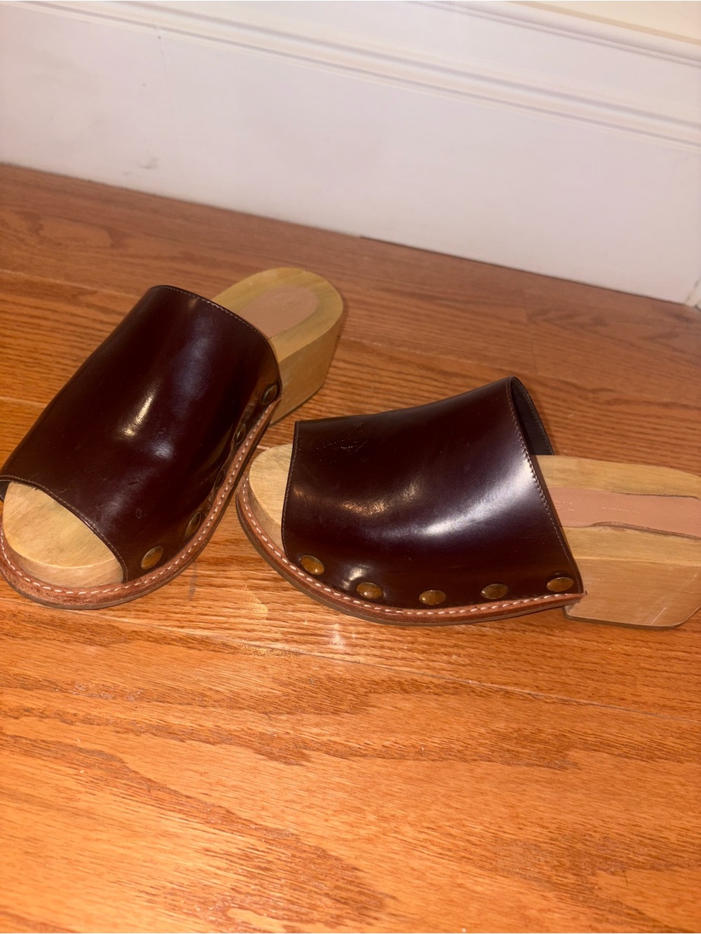 Burgundy Rachel Comey Leather Wooden Clog Slides